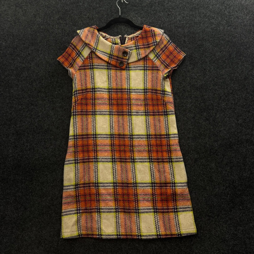 Bebop & Walk New York Plaid Shift Dress Orange Green Cotton Wool Feel Small